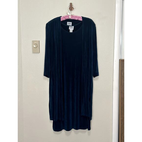 R&M Richards 2 Piece Set Midi Dress + Duster Jacket Acetate Teal Blue Green - Picture 8 of 8